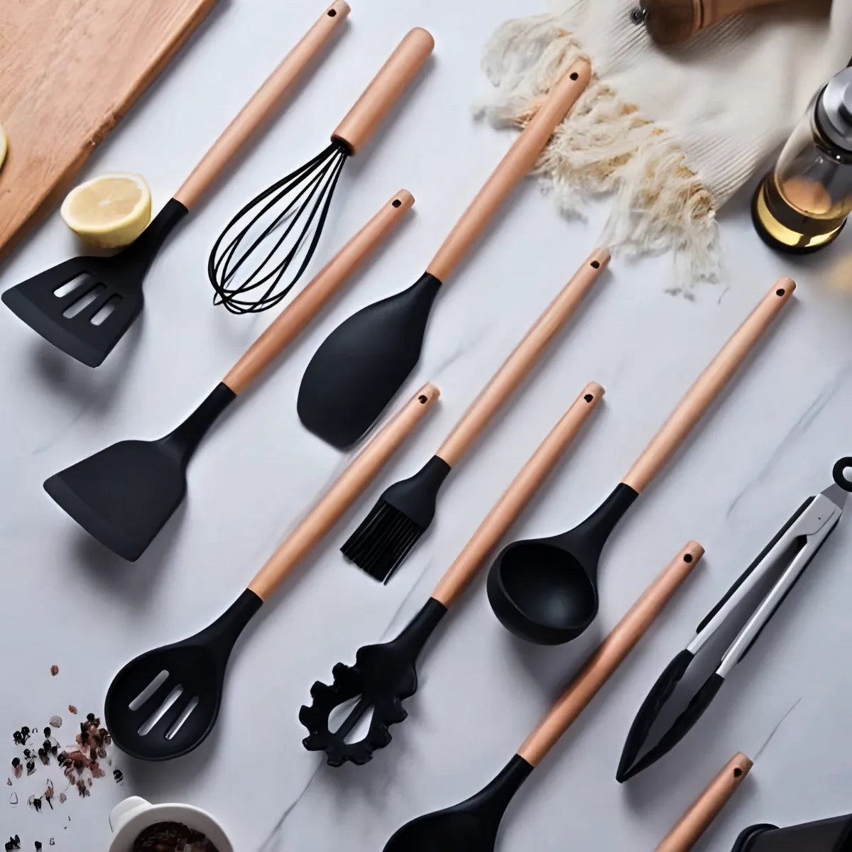 Kit Utensílios de Cozinha Silicone 19 Peças