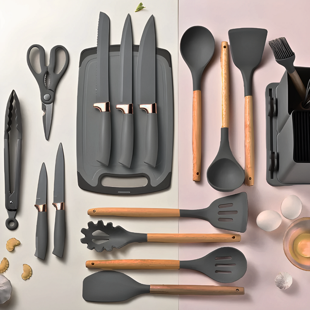 Kit Utensílios de Cozinha Silicone 19 Peças