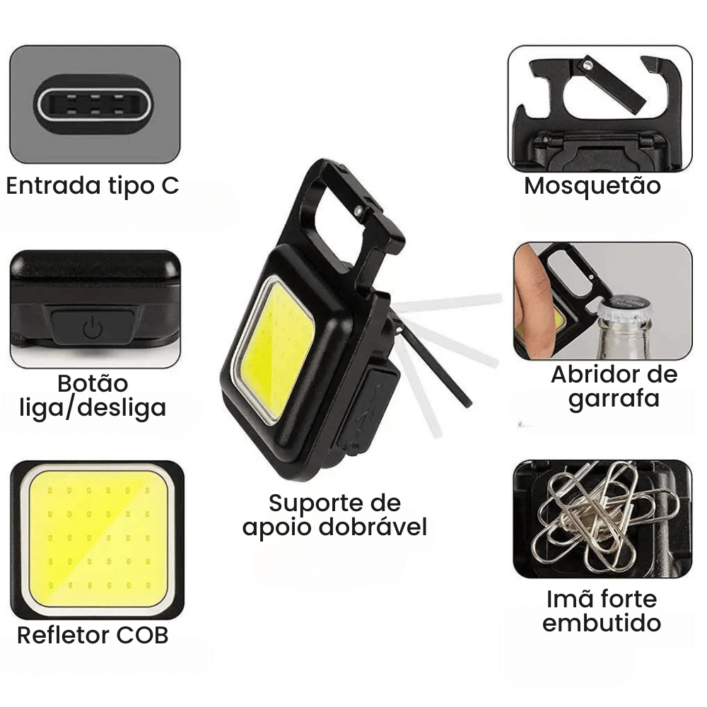 Lanterna Recarregável Chaveiro Multifunção