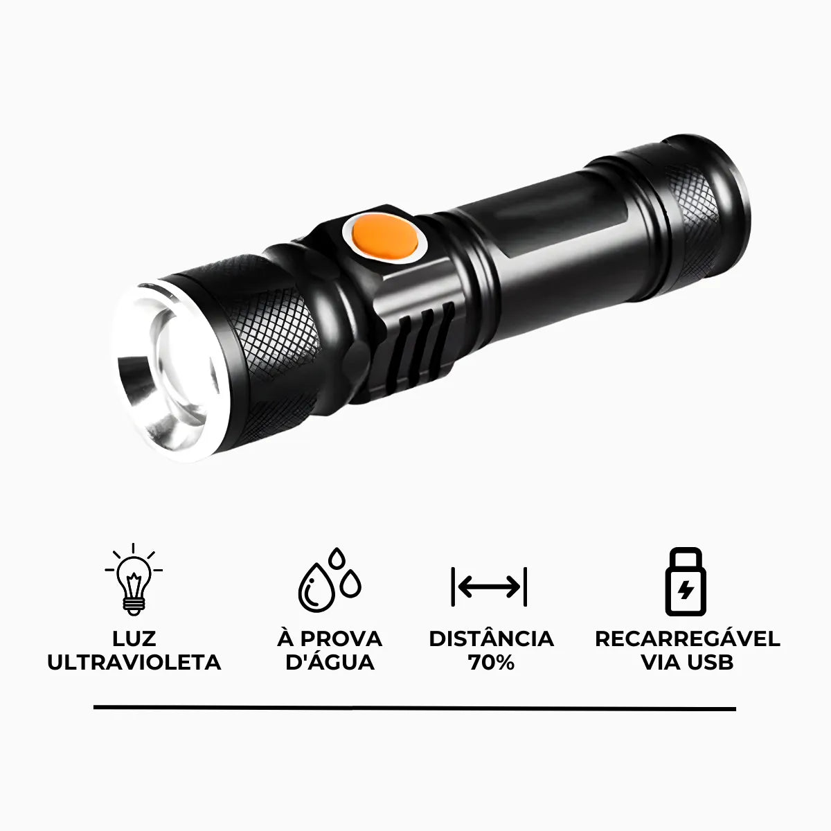 Lanterna de Luz Negra USB Recarregavel 