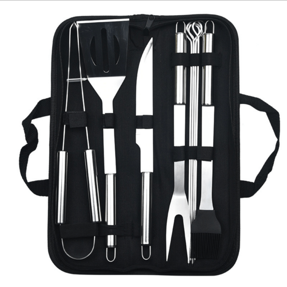 Kit Churrasco Profissional 9 Peças Inox + Maleta