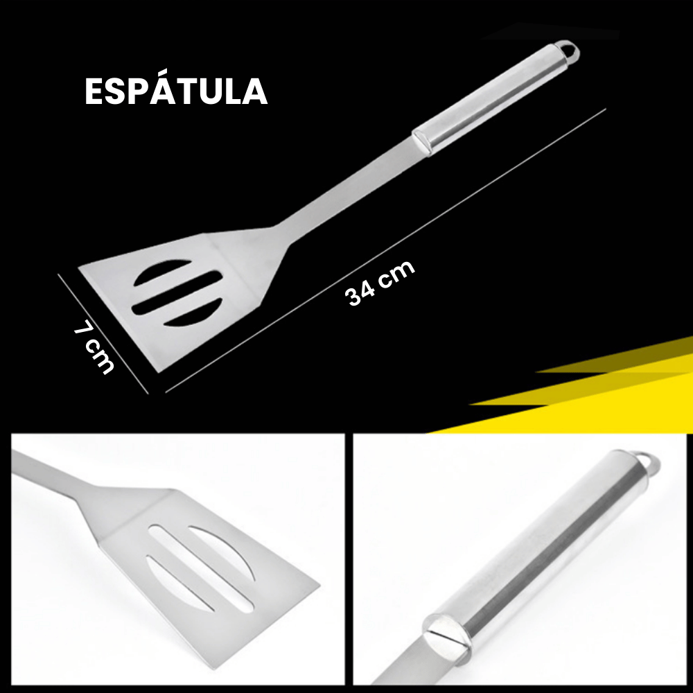 Kit Churrasco Profissional 9 Peças Inox + Maleta